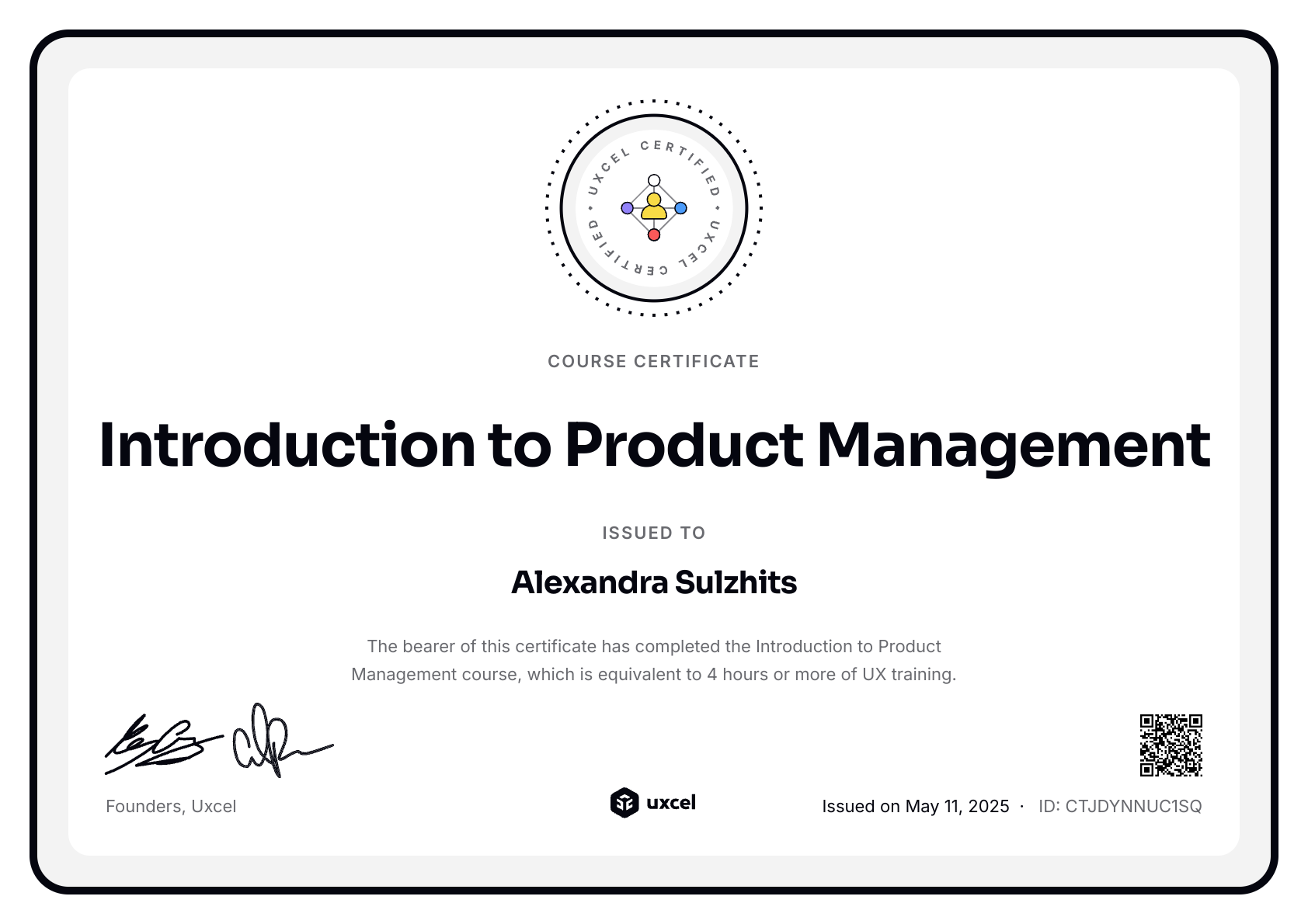 Alexandra S's certificate